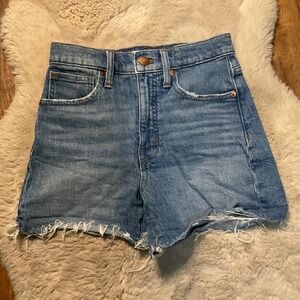 Madewell High Rise Denim Shorts Size 24 Raw Hem Medium Blue Womens‎ Cotton